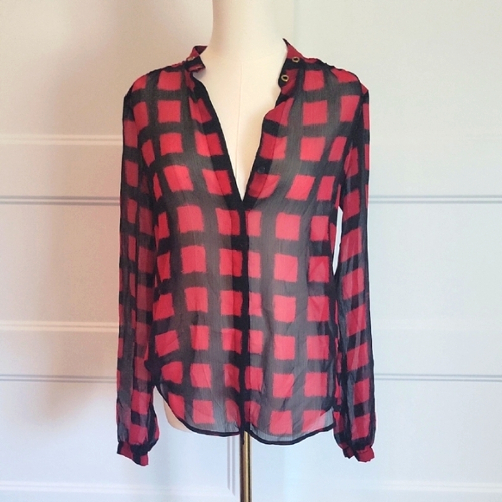 Michael Kors Red and Black Sheer Blouse